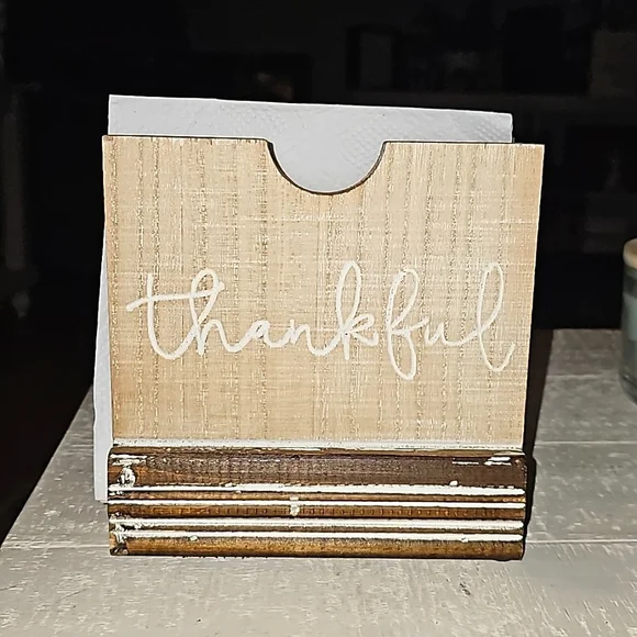 Rustic wood Napkin Holder THANKFUL - Picture 1 of 8